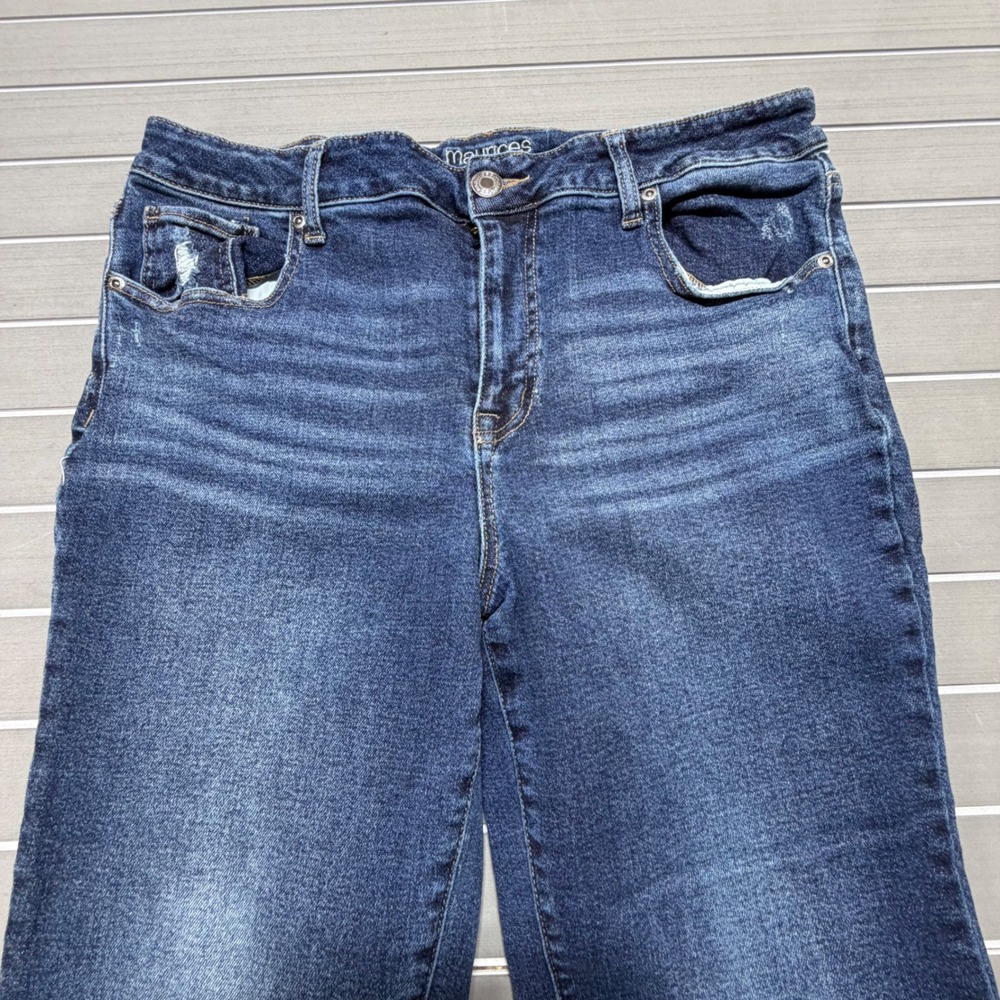 Maurices Womens High Rise Straight Leg Jeans Dark Wash Size 16 Reg Distressed